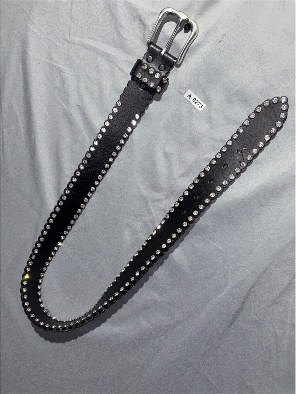 VTG! Nocona CZ Rhinestone Belt BLING Studded Cowgirl Western Black Leather M EUC